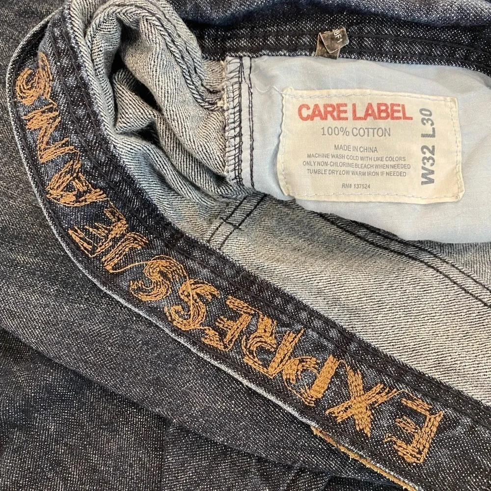 Boot Cut Jeans Dark Wash Linen-Weave Look Straight Leg Express 32W 30L